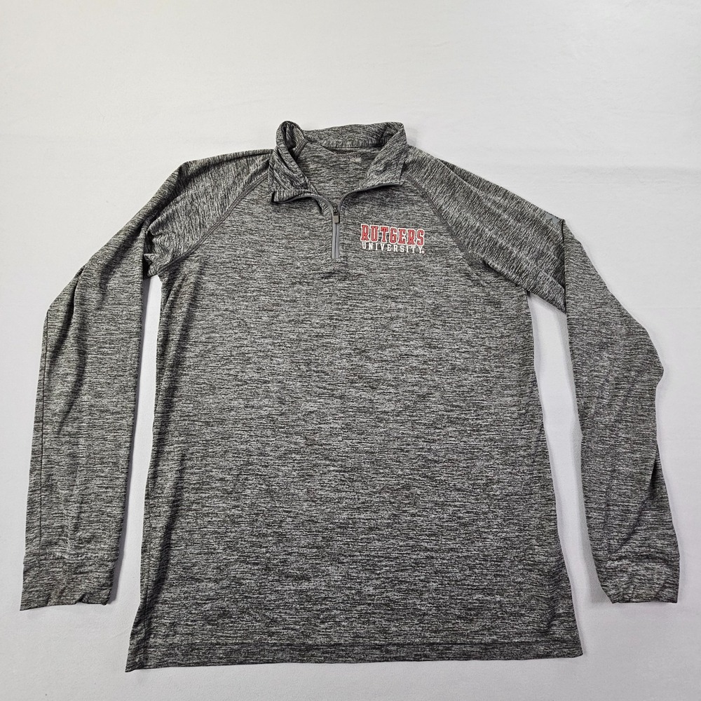 Rutgers University Gray Long Sleeve 1/4 Zip Collared T-Shirt Men's M